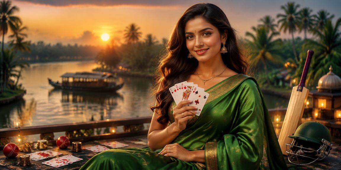 Kerala backwaters scenic with cricket betting theme