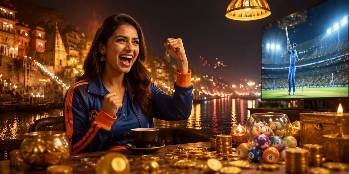 Player enjoying online slots in vibrant Varanasi